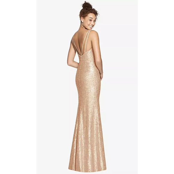 NEW! Dessy Collection Size 0 Elle Sequin Rose Gold Gown Dress $284 msrp I24-19 - Picture 2 of 9